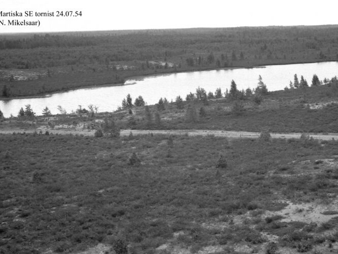 Maakond: Ida-Virumaa Veekogu nimi: Martiska järv Pildistamise aeg: 24. juuli 1954 Pildistaja: N. Mikelsaar Pildistamise koht: tornist Asimuut: