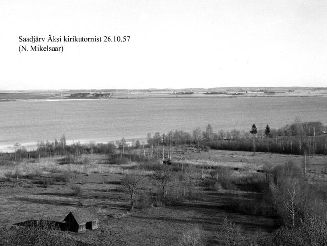 Maakond: Jõgevamaa Veekogu nimi: Saadjärv Pildistamise aeg: 26. oktoober 1957 Pildistaja: N. Mikelsaar Pildistamise koht: teadmata Asimuut: E