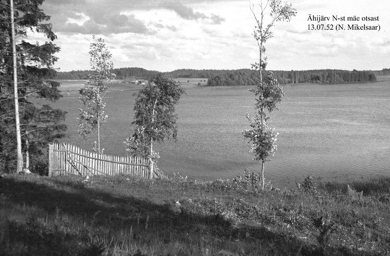 Maakond: Valgamaa Veekogu nimi: Ähijärv Pildistamise aeg: 13. juuli 1952 Pildistaja: N. Mikelsaar Pildistamise koht: N kaldalt m Asimuut: ENE