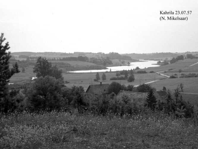 Maakond: Võrumaa Veekogu nimi: Kahrila järv Pildistamise aeg: 23. juuli 1957 Pildistaja: N. Mikelsaar Pildistamise koht: N Asimuut: SE