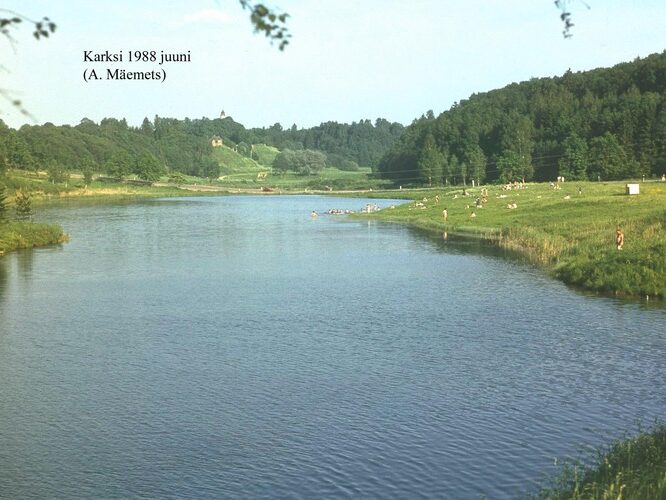 Maakond: Viljandimaa Veekogu nimi: Karksi paisjärv Pildistamise aeg: juuni 1988 Pildistaja: A. Mäemets Pildistamise koht: teadmata Asimuut: