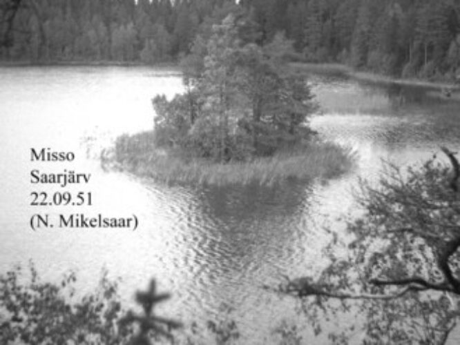 Maakond: Võrumaa Veekogu nimi: Misso Saarjärv Pildistamise aeg: 22. september 1951 Pildistaja: N. Mikelsaar Pildistamise koht: teadmata Asimuut: