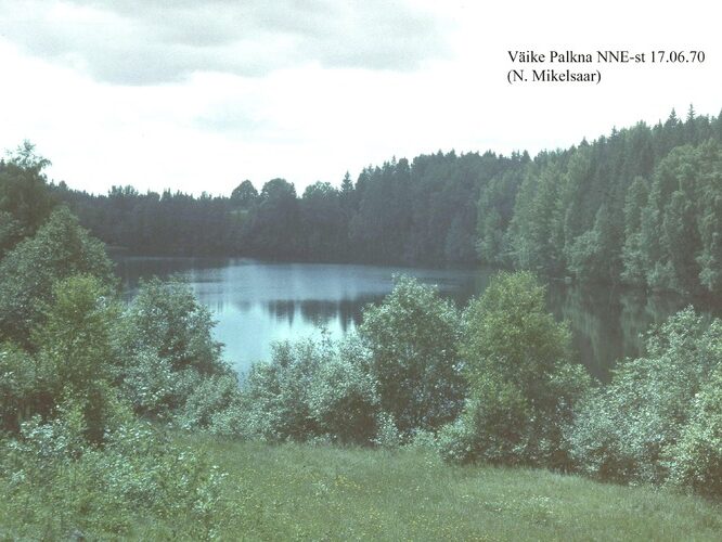 Maakond: Võrumaa Veekogu nimi: Väike Palkna järv Pildistamise aeg: 17. juuni 1970 Pildistaja: N. Mikelsaar Pildistamise koht: NE kaldalt Asimuut: SSW